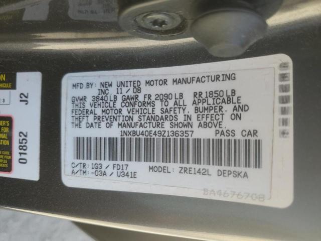 1NXBU40E49Z136357 - 2009 TOYOTA COROLLA BASE Boz foto 12