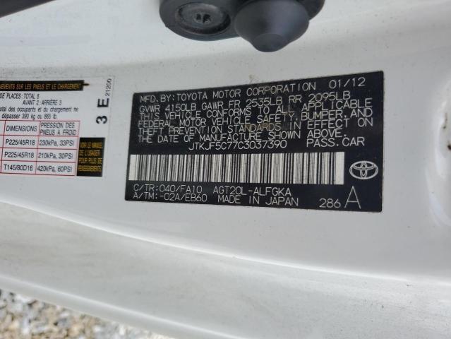 JTKJF5C77C3037390 - 2012 TOYOTA SCION TC თეთრი ფოტო 12