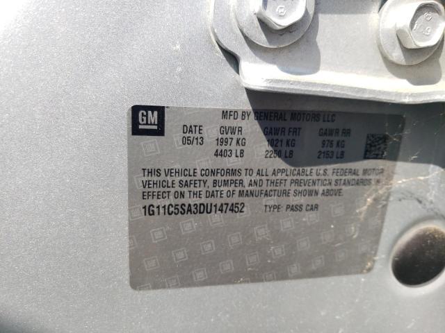 1G11C5SA3DU147452 - 2013 CHEVROLET MALIBU 1LT 银色 照片 12