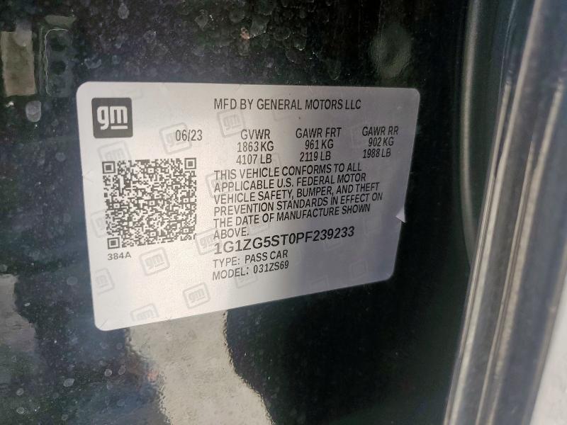 1G1ZG5ST0PF239233 - 2023 CHEVROLET MALIBU RS შავი ფოტო 12