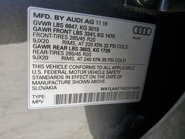 WA1LAAF74KD019466 - 2019 AUDI Q7 PREMIUM PLUS Grafitowy zdjęcie 12