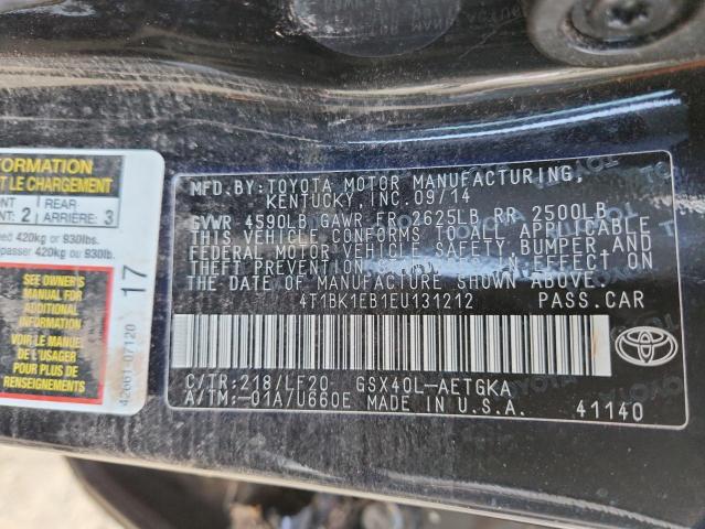 4T1BK1EB1EU131212 - 2014 TOYOTA AVALON BASE BLACK photo 12