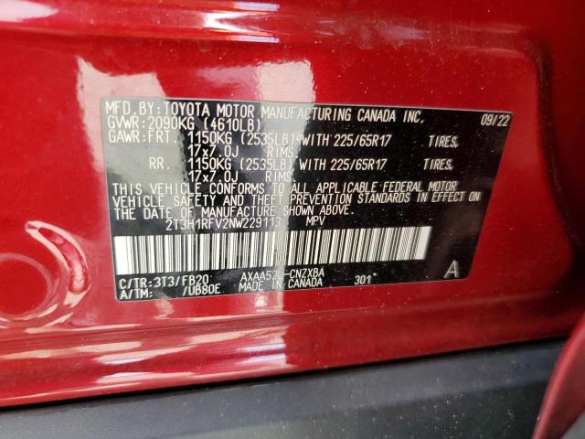 2T3H1RFV2NW229113 - 2022 TOYOTA RAV4 LE RED photo 13