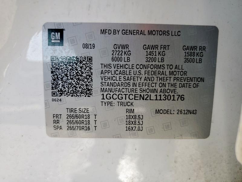 1GCGTCEN2L1130176 - 2020 CHEVROLET COLORADO LT WHITE photo 13