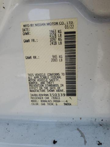 1N4BL4DV4NN350339 - 2022 NISSAN ALTIMA SV WHITE photo 12