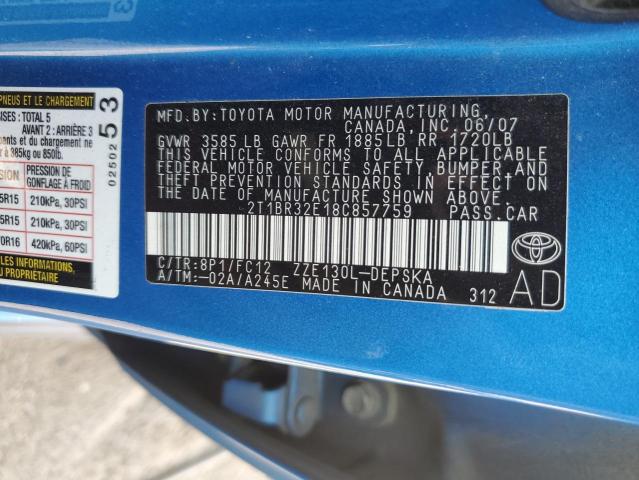 2T1BR32E18C857759 - 2008 TOYOTA COROLLA CE BLUE photo 12