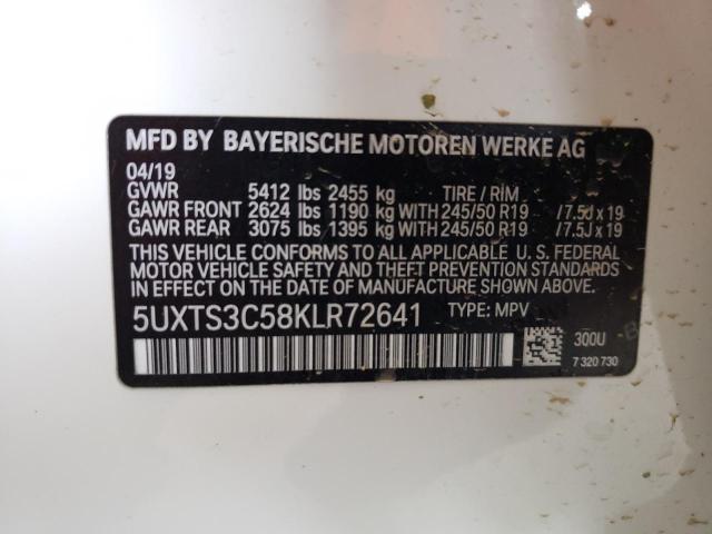 5UXTS3C58KLR72641 - 2019 BMW X3 XDRIVEM40I WHITE photo 14