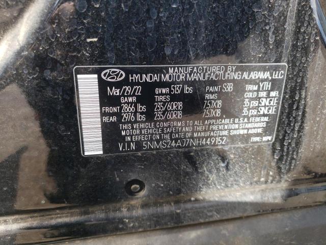 5NMS24AJ7NH449152 - 2022 HYUNDAI SANTA FE SEL Schwarz Foto 13