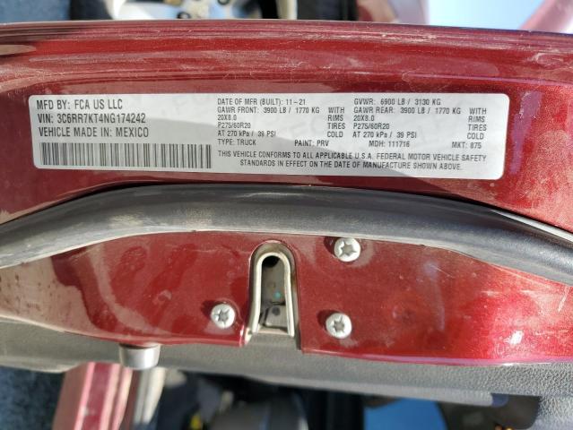 3C6RR7KT4NG174242 - 2022 RAM 1500 CLASS TRADESMAN Каштановый фото 12