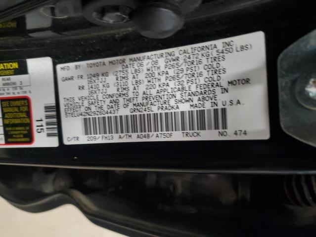 5TELU42N29Z604437 - 2009 TOYOTA TACOMA DOUBLE CAB BLACK photo 12