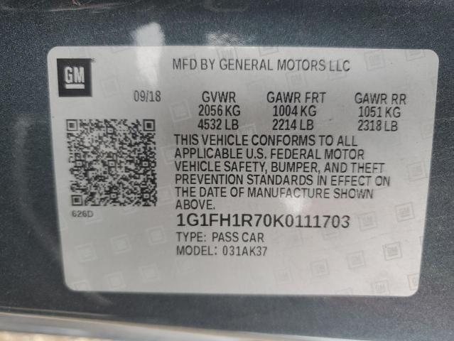 1G1FH1R70K0111703 - 2019 CHEVROLET CAMARO SS CHARCOAL photo 12