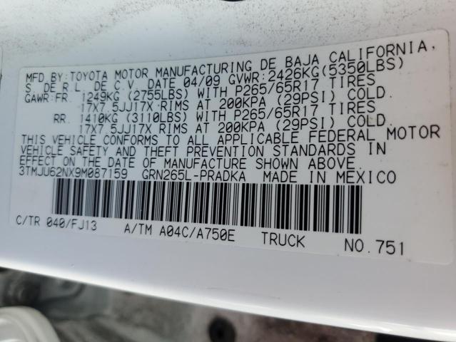 3TMJU62NX9M087159 - 2009 TOYOTA TACOMA DOUBLE CAB PRERUNNER WHITE photo 12