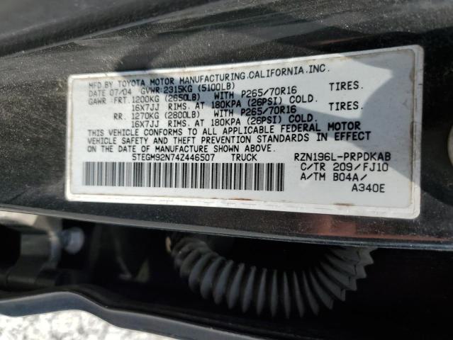 5TEGM92N74Z446507 - 2004 TOYOTA TACOMA DOUBLE CAB PRERUNNER BLACK photo 12