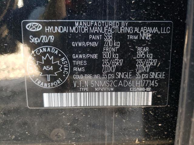 5NMS2CAD6LH177145 - 2020 HYUNDAI SANTA FE SE BLACK photo 10