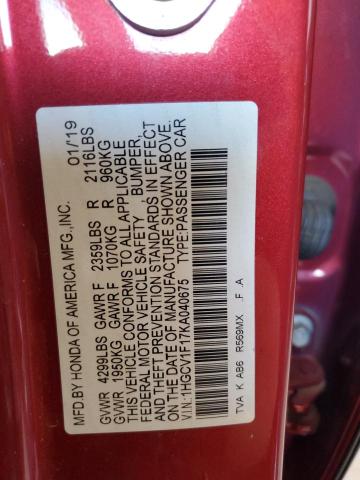 1HGCV1F17KA040675 - 2019 HONDA ACCORD LX Rouge photo 12