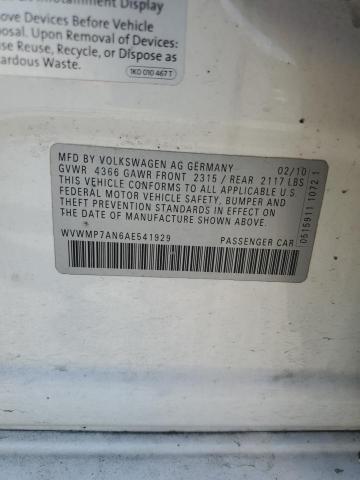 WVWMP7AN6AE541929 - 2010 VOLKSWAGEN CC SPORT 白色 照片 12