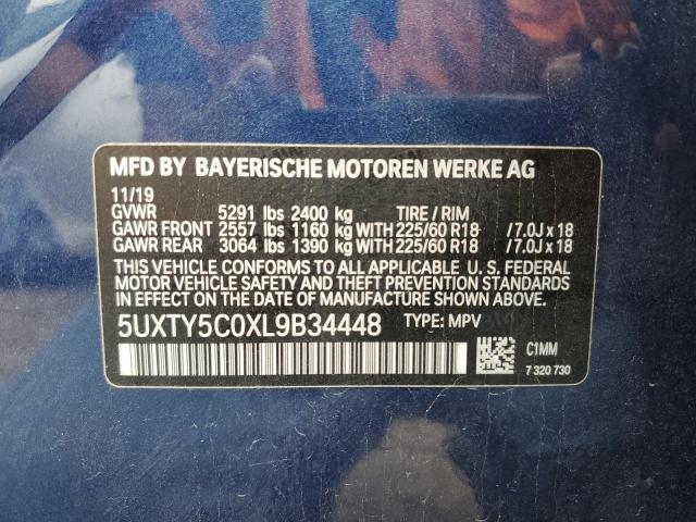 5UXTY5C0XL9B34448 - 2020 BMW X3 XDRIVE30I BLUE photo 12