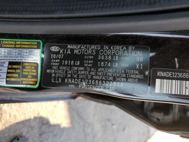 KNADE123686322812 - 2008 KIA RIO BASE BLACK photo 12