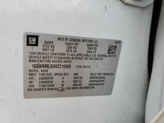 1GKKNMLS0HZ216960 - 2017 GMC ACADIA SLT-1 白色 照片 12