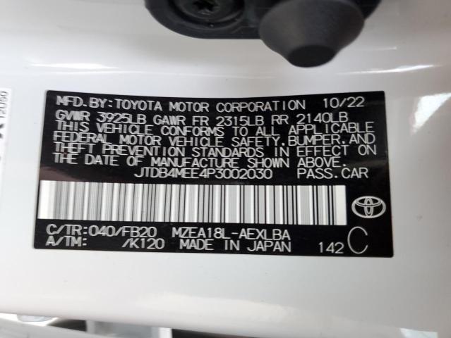 JTDB4MEE4P3002030 - 2023 TOYOTA COROLLA LE WHITE photo 13