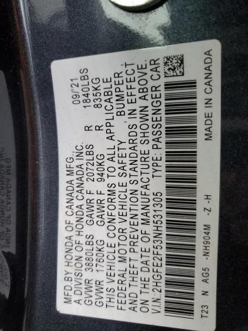 2HGFE2F53NH531305 - 2022 HONDA CIVIC SPORT 灰色 照片 13