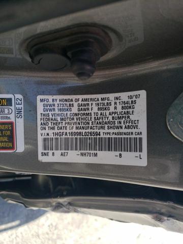 1HGFA16998L026594 - 2008 HONDA CIVIC EXL ნაცრისფერი ფოტო 12