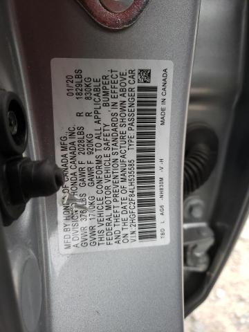 2HGFC2F84LH535585 - 2020 HONDA CIVIC SPORT 银色 照片 12