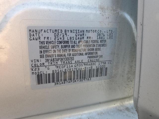 3N1AB7AP3KY309783 - 2019 NISSAN SENTRA S Күміс фото 12