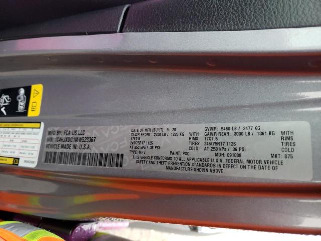 1C4HJXDG1MW523367 - 2021 JEEP WRANGLER U SPORT ნაცრისფერი ფოტო 10