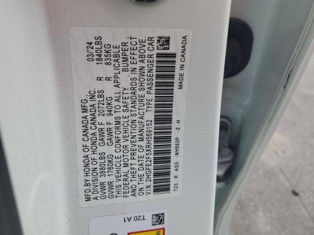2HGFE2F5XRH569152 - 2024 HONDA CIVIC SPORT თეთრი ფოტო 12