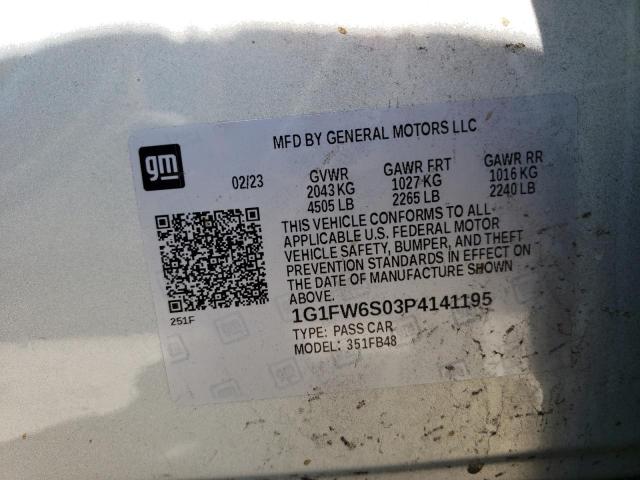 1G1FW6S03P4141195 - 2023 CHEVROLET BOLT EV 1LT SILVER photo 12