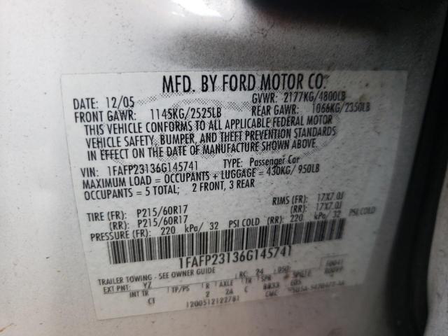 1FAFP23136G145741 - 2006 FORD FIVE HUNDR SE WHITE photo 12