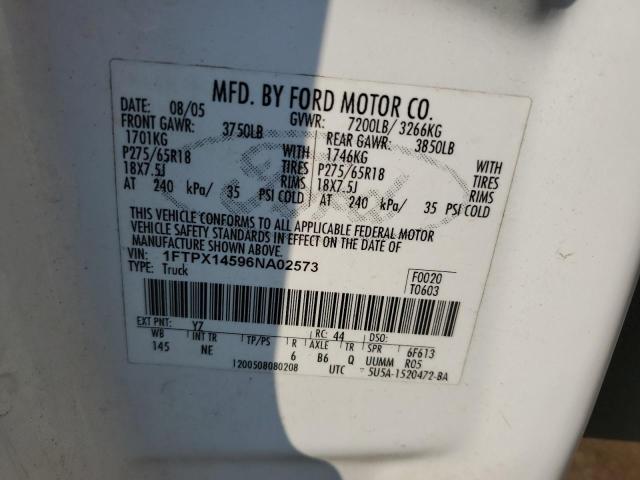 1FTPX14596NA02573 - 2006 FORD F150 WHITE photo 13