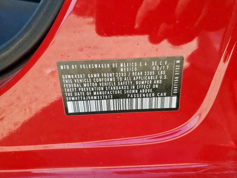 3VW4T7AJ5HM337813 - 2017 VOLKSWAGEN JETTA GLI RED photo 12