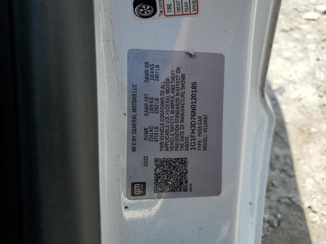 1G1FH3D76N0120185 - 2022 CHEVROLET CAMARO SS WHITE photo 12