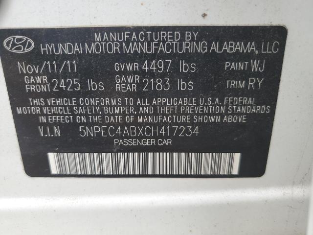 5NPEC4ABXCH417234 - 2012 HYUNDAI SONATA SE 白色 照片 12