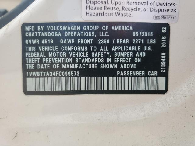 1VWBT7A34FC099573 - 2015 VOLKSWAGEN PASSAT SE Blanco foto 12