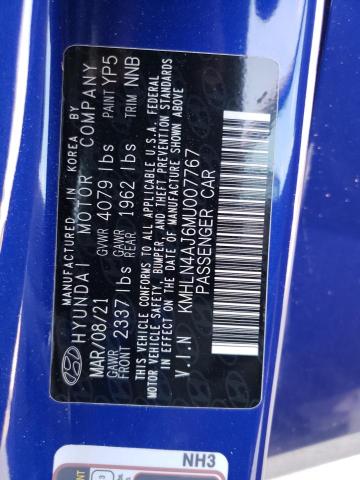 KMHLN4AJ6MU007767 - 2021 HYUNDAI ELANTRA LIMITED BLUE photo 12