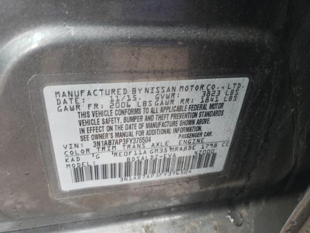 3N1AB7AP3FY376504 - 2015 NISSAN SENTRA S GRAY photo 12