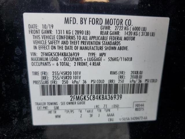 2FMGK5C84KBA36939 - 2019 FORD FLEX SEL BLACK photo 13