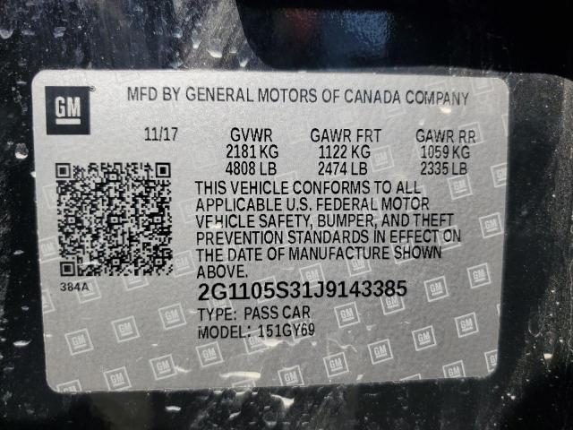 2G1105S31J9143385 - 2018 CHEVROLET IMPALA LT BLACK photo 12