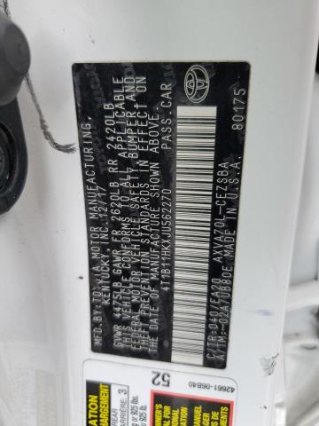 4T1B11HKXJU562270 - 2018 TOYOTA CAMRY L WHITE photo 13