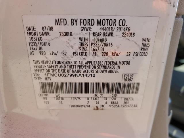 1FMCU02799KA14312 - 2009 FORD ESCAPE XLS WHITE photo 13