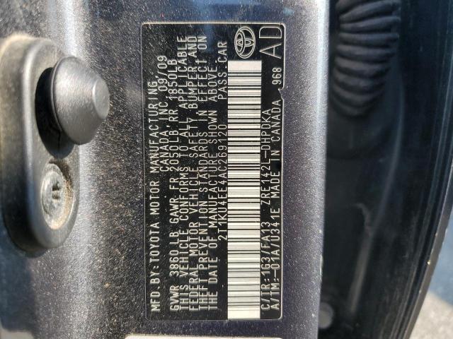 2T1KU4EE4AC269120 - 2010 TOYOTA COROLLA MA GRAY photo 12