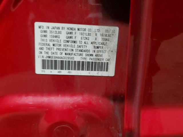 JHMGE8H44AC028565 - 2010 HONDA FIT SPORT RED photo 13