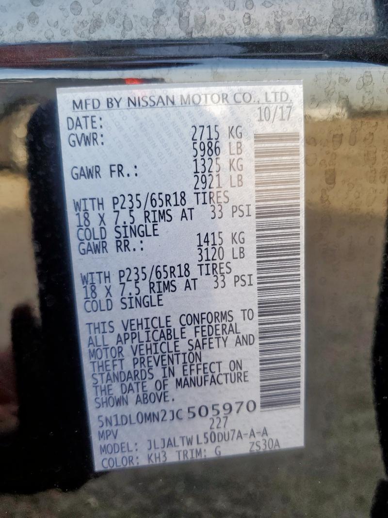 5N1DL0MN2JC505970 - 2018 INFINITI QX60 BLACK photo 14