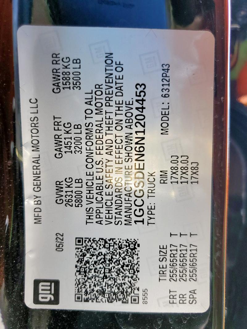 1GCGSDEN6N1204453 - 2022 CHEVROLET COLORADO Z71 BLACK photo 14