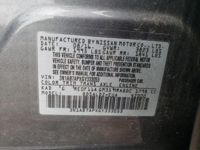 3N1AB7APXGY333053 - 2016 NISSAN SENTRA S GRAY photo 13