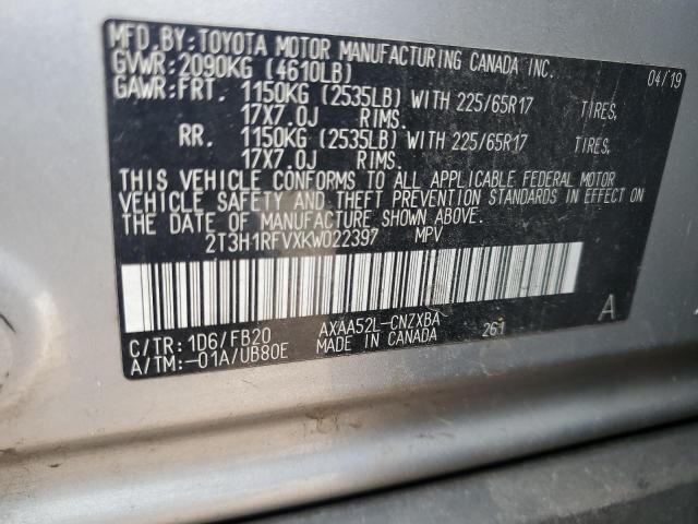 2T3H1RFVXKW022397 - 2019 TOYOTA RAV4 LE ვერცხლისფერი ფოტო 14