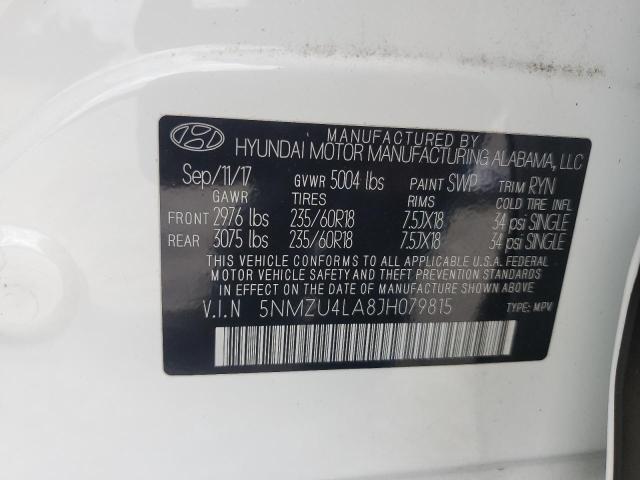 5NMZU4LA8JH079815 - 2018 HYUNDAI SANTA FE S WHITE photo 14